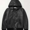 Printed Leather Hooded Blouson Jacket Printed Leather Hooded Blouson Jacket