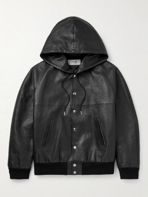 Printed Leather Hooded Blouson Jacket Printed Leather Hooded Blouson Jacket
