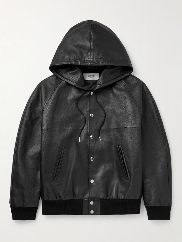 Printed Leather Hooded Blouson Jacket Printed Leather Hooded Blouson Jacket
