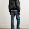 Printed Leather Hooded Blouson Jacket - OU Printed Leather Hooded Blouson Jacket - OU