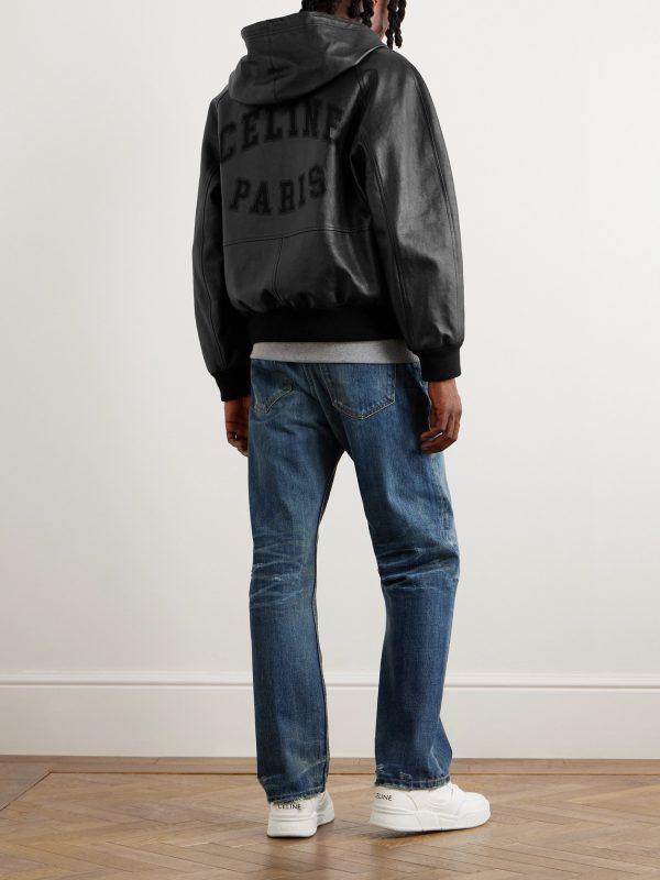 Printed Leather Hooded Blouson Jacket - OU Printed Leather Hooded Blouson Jacket - OU