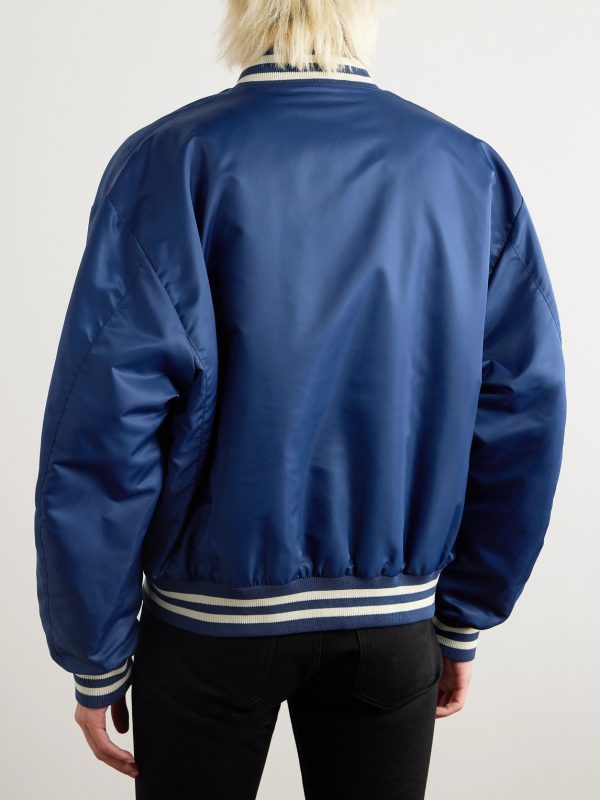 Logo-Appliquéd Striped Satin Bomber Jacket - BK Logo-Appliquéd Striped Satin Bomber Jacket - BK