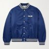 Logo-Appliquéd Striped Satin Bomber Jacket Logo-Appliquéd Striped Satin Bomber Jacket