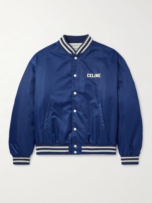 Logo-Appliquéd Striped Satin Bomber Jacket