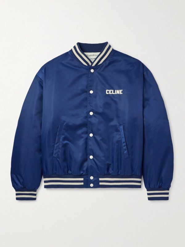 Logo-Appliquéd Striped Satin Bomber Jacket Logo-Appliquéd Striped Satin Bomber Jacket