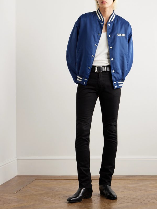 Logo-Appliquéd Striped Satin Bomber Jacket - OU Logo-Appliquéd Striped Satin Bomber Jacket - OU