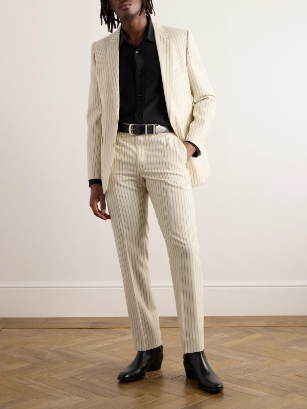 Straight-Leg Pinstriped Wool-Twill Suit Trousers - OU Straight-Leg Pinstriped Wool-Twill Suit Trousers - OU