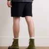 Straight-Leg Distressed Logo-Print Cotton-Jersey Drawstring Shorts - BK