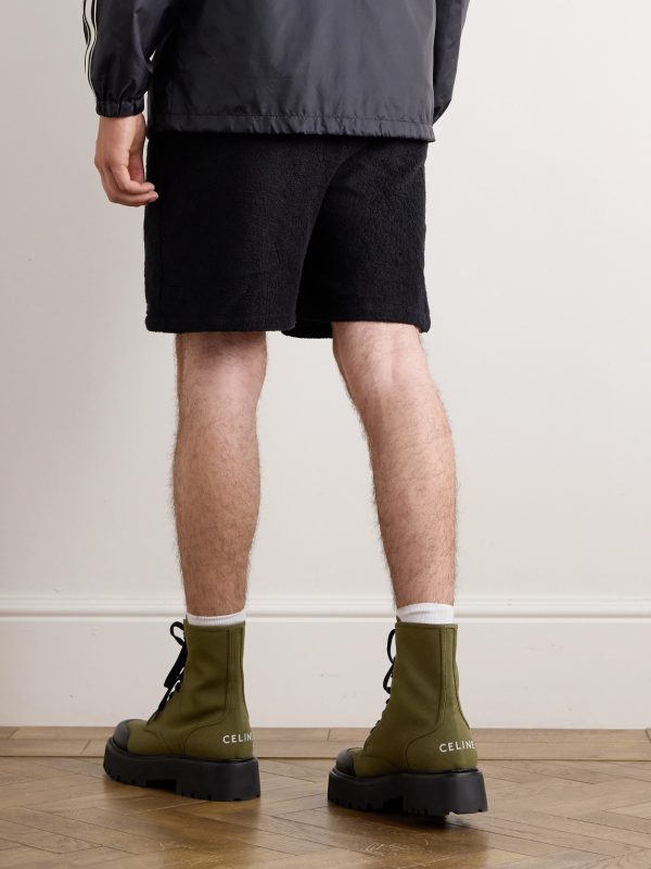 Straight-Leg Distressed Logo-Print Cotton-Jersey Drawstring Shorts - BK