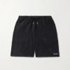 Straight-Leg Distressed Logo-Print Cotton-Jersey Drawstring Shorts