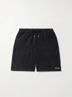 Straight-Leg Distressed Logo-Print Cotton-Jersey Drawstring Shorts Straight-Leg Distressed Logo-Print Cotton-Jersey Drawstring Shorts