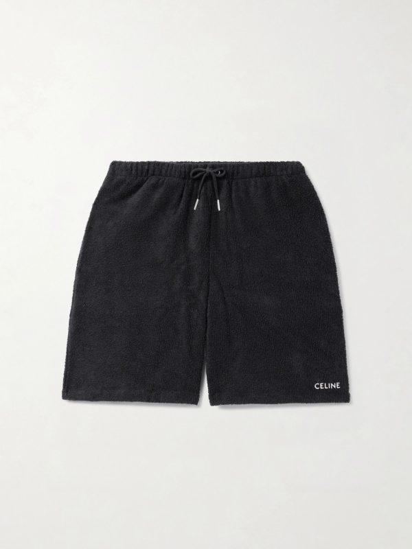 Straight-Leg Distressed Logo-Print Cotton-Jersey Drawstring Shorts