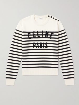 Logo-Flocked Striped Button-Embellished Cotton Sweater Logo-Flocked Striped Button-Embellished Cotton Sweater