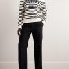 Logo-Flocked Striped Button-Embellished Cotton Sweater - OU Logo-Flocked Striped Button-Embellished Cotton Sweater - OU