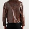 Slim-Fit Textured-Leather Trucker Jacket - BK