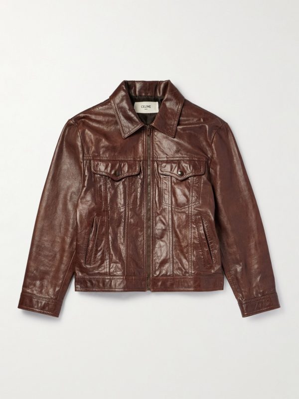 Slim-Fit Textured-Leather Trucker Jacket