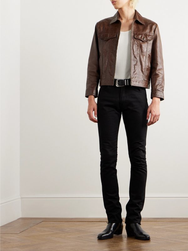Slim-Fit Textured-Leather Trucker Jacket - OU