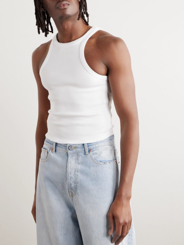 Logo-Embroidered Ribbed Stretch-Cotton Tank Top - FR Logo-Embroidered Ribbed Stretch-Cotton Tank Top - FR