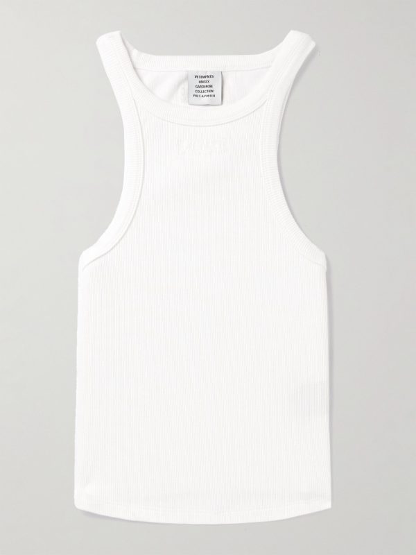 Logo-Embroidered Ribbed Stretch-Cotton Tank Top Logo-Embroidered Ribbed Stretch-Cotton Tank Top