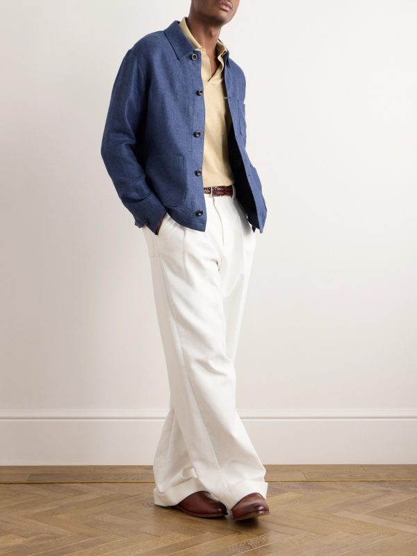Burnham Herringbone Linen and Silk-Blend Overshirt - OU Burnham Herringbone Linen and Silk-Blend Overshirt - OU