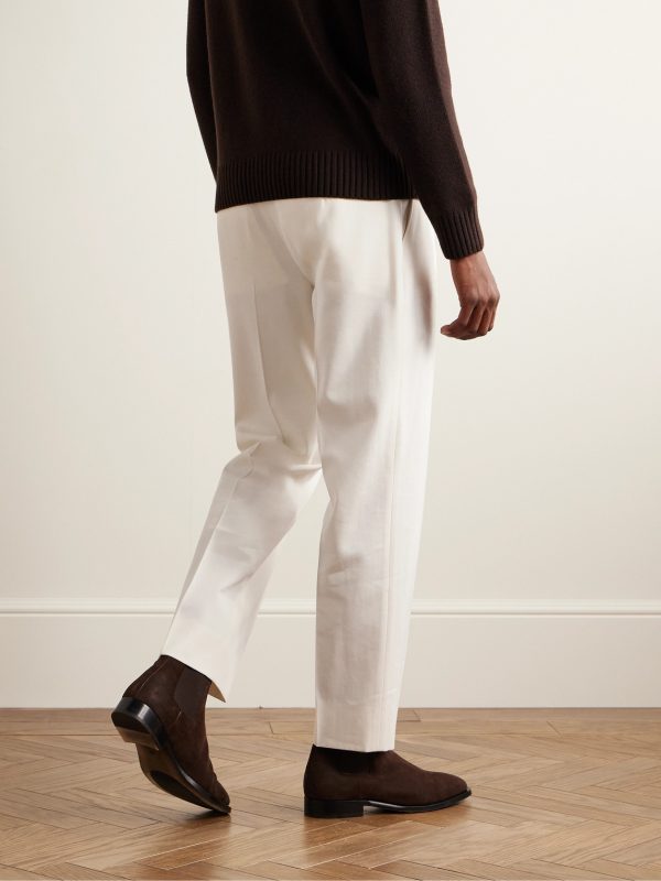Slim-Fit Pleated Cotton and Wool-Blend Twill Trousers - BK