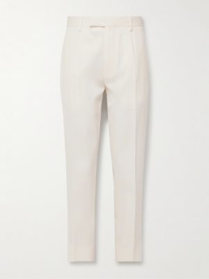 Slim-Fit Pleated Cotton and Wool-Blend Twill Trousers Slim-Fit Pleated Cotton and Wool-Blend Twill Trousers