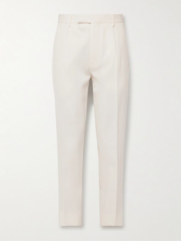 Slim-Fit Pleated Cotton and Wool-Blend Twill Trousers