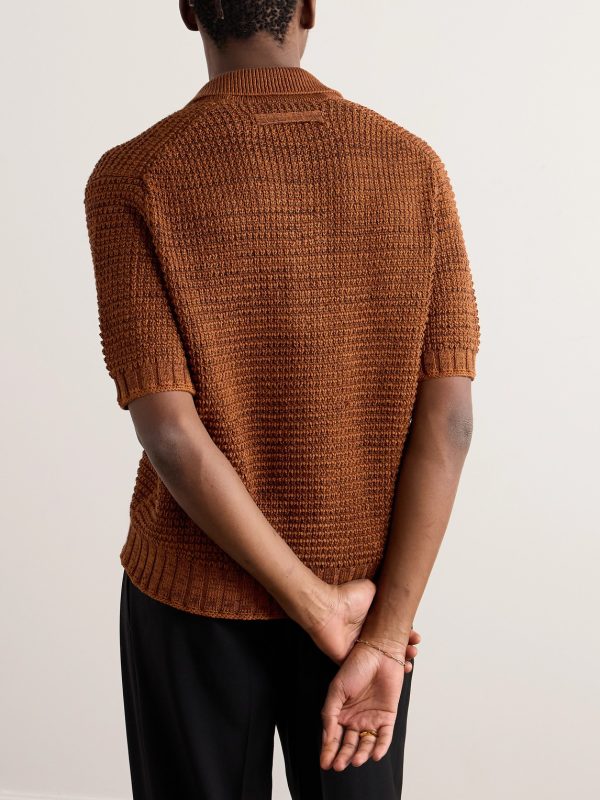 Open-Knit Cotton, Linen, Silk and Cashmere-Blend Polo Shirt - BK Open-Knit Cotton, Linen, Silk and Cashmere-Blend Polo Shirt - BK