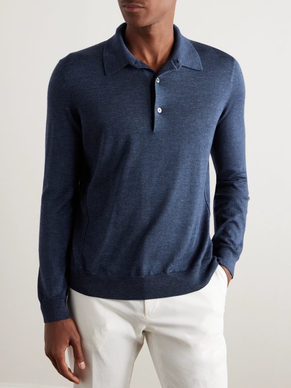 Silk, Cashmere and Linen-Blend Polo Shirt - FR