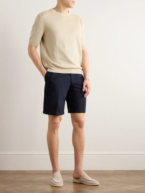 Straight-Leg Pleated Cotton and Linen-Blend Twill Shorts - OU Straight-Leg Pleated Cotton and Linen-Blend Twill Shorts - OU