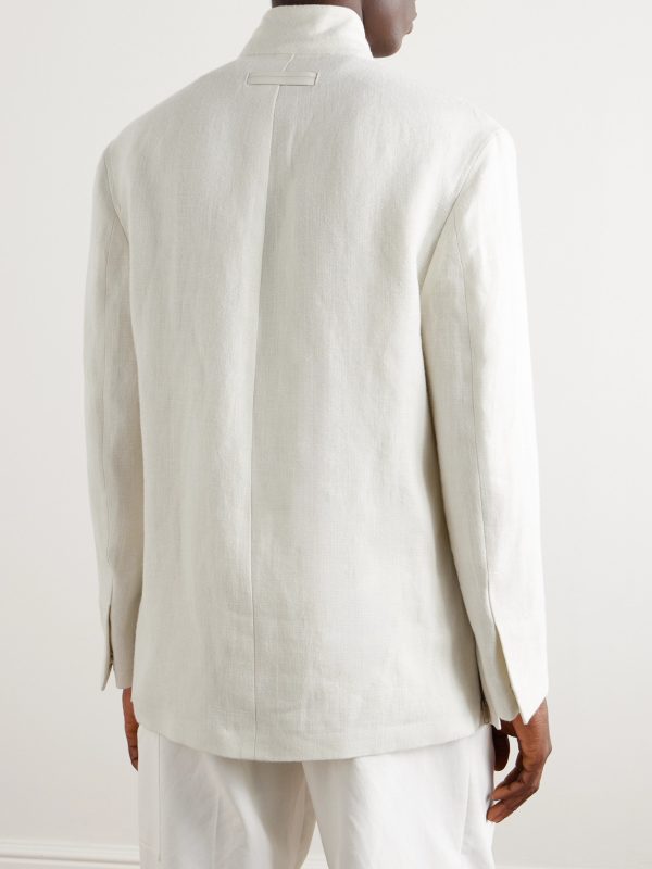 Mandarin-Collar Unstructrured Linen Blazer - BK Mandarin-Collar Unstructrured Linen Blazer - BK