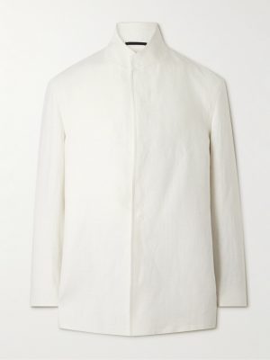 Mandarin-Collar Unstructrured Linen Blazer Mandarin-Collar Unstructrured Linen Blazer