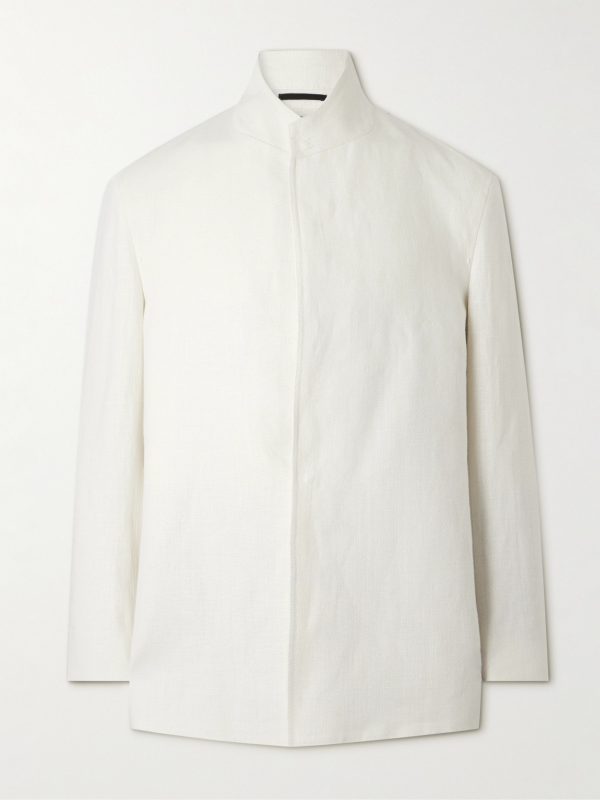 Mandarin-Collar Unstructrured Linen Blazer Mandarin-Collar Unstructrured Linen Blazer
