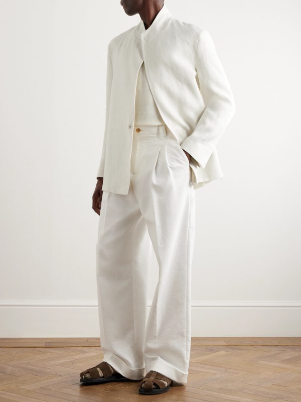 Mandarin-Collar Unstructrured Linen Blazer - OU Mandarin-Collar Unstructrured Linen Blazer - OU