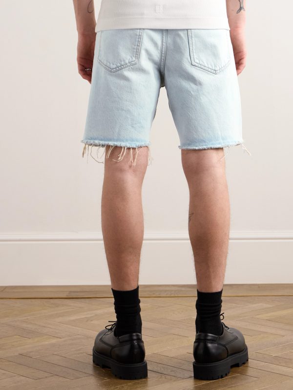 Straight-Leg Distressed Denim Bermuda Shorts - BK Straight-Leg Distressed Denim Bermuda Shorts - BK