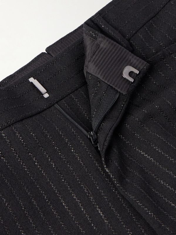 Slim-Fit Straight-Leg Striped Metallic Woven Tuxedo Trousers - E1