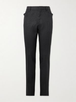 Slim-Fit Straight-Leg Striped Metallic Woven Tuxedo Trousers