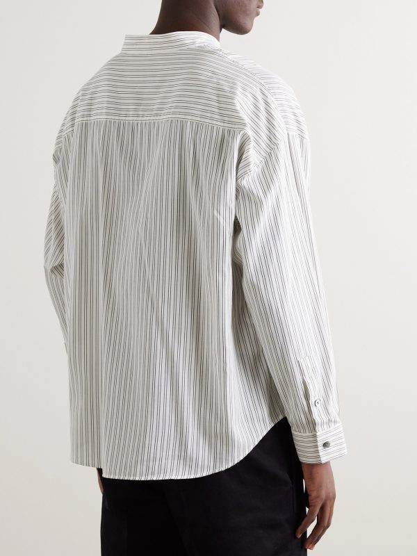 Grandad-Collar Striped Cotton-Blend Shirt - BK Grandad-Collar Striped Cotton-Blend Shirt - BK