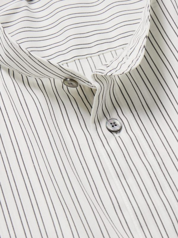 Grandad-Collar Striped Cotton-Blend Shirt - CU Grandad-Collar Striped Cotton-Blend Shirt - CU