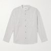 Grandad-Collar Striped Cotton-Blend Shirt Grandad-Collar Striped Cotton-Blend Shirt