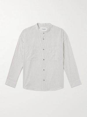 Grandad-Collar Striped Cotton-Blend Shirt Grandad-Collar Striped Cotton-Blend Shirt