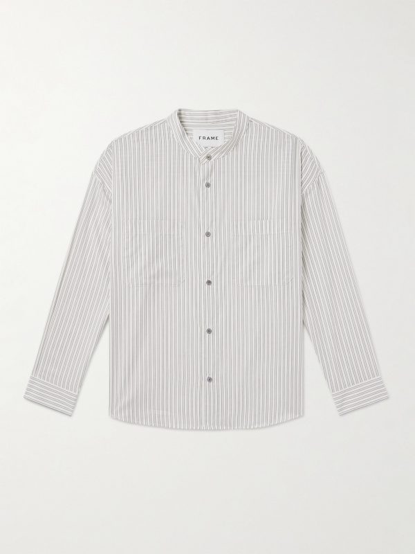 Grandad-Collar Striped Cotton-Blend Shirt Grandad-Collar Striped Cotton-Blend Shirt