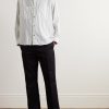 Grandad-Collar Striped Cotton-Blend Shirt - OU Grandad-Collar Striped Cotton-Blend Shirt - OU