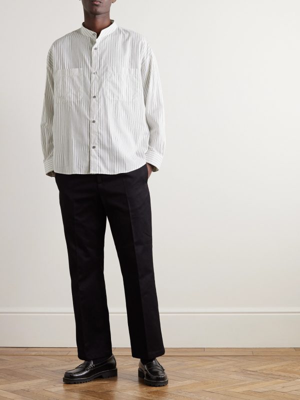 Grandad-Collar Striped Cotton-Blend Shirt - OU Grandad-Collar Striped Cotton-Blend Shirt - OU