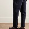 Straight-Leg Pleated Herringbone Cotton Trousers - BK
