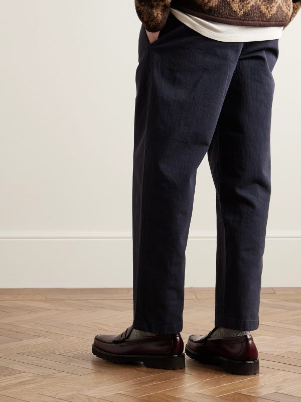 Straight-Leg Pleated Herringbone Cotton Trousers - BK