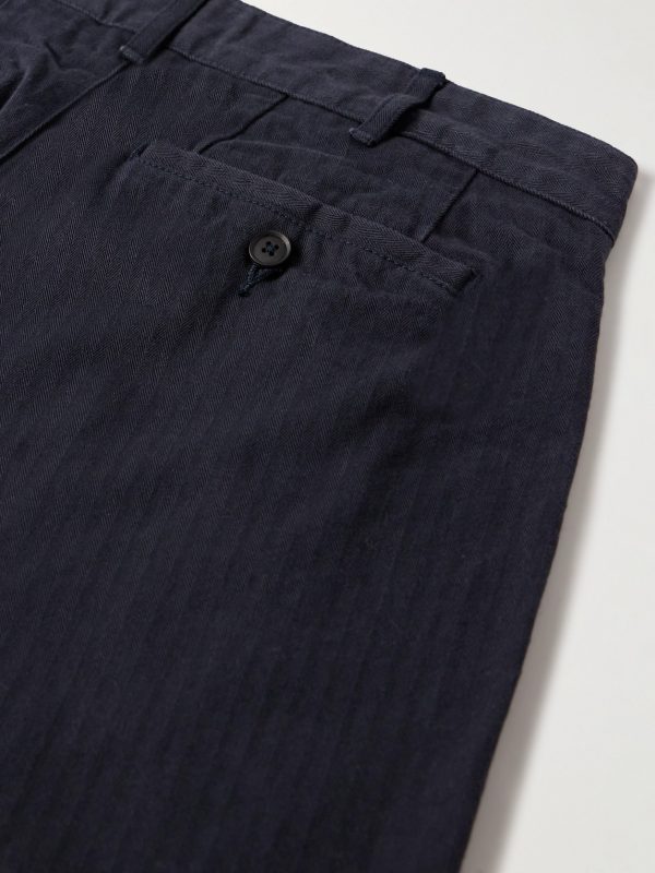 Straight-Leg Pleated Herringbone Cotton Trousers - CU