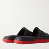 Take It Easy Logo-Embossed Cutout Spiked Rubber Slides - BK Take It Easy Logo-Embossed Cutout Spiked Rubber Slides - BK