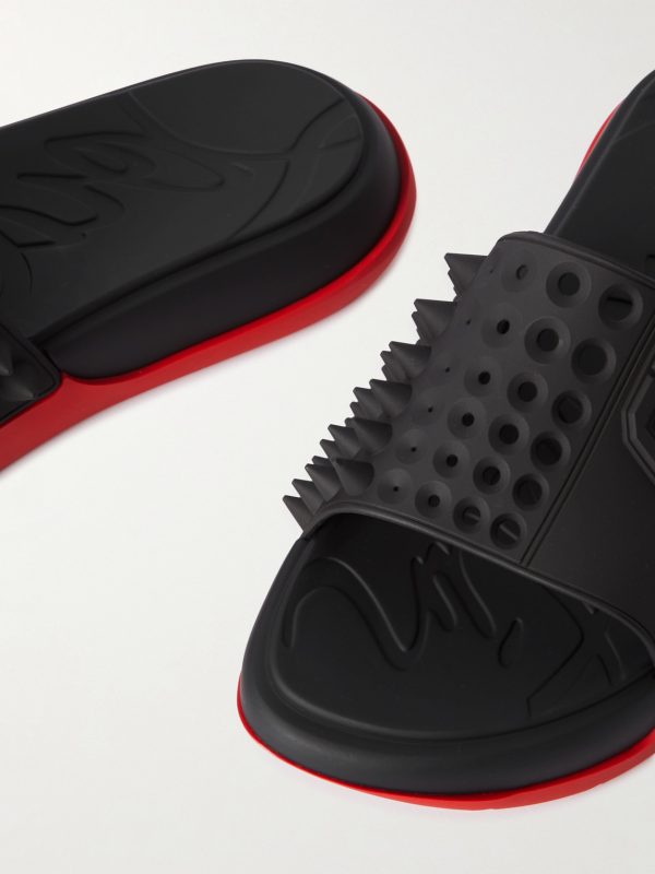 Take It Easy Logo-Embossed Cutout Spiked Rubber Slides - CU Take It Easy Logo-Embossed Cutout Spiked Rubber Slides - CU