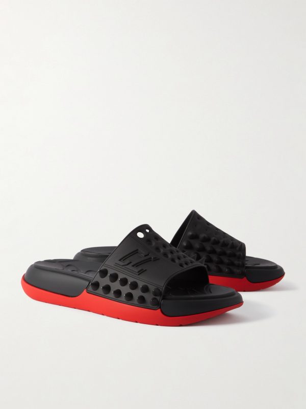 Take It Easy Logo-Embossed Cutout Spiked Rubber Slides - FR Take It Easy Logo-Embossed Cutout Spiked Rubber Slides - FR